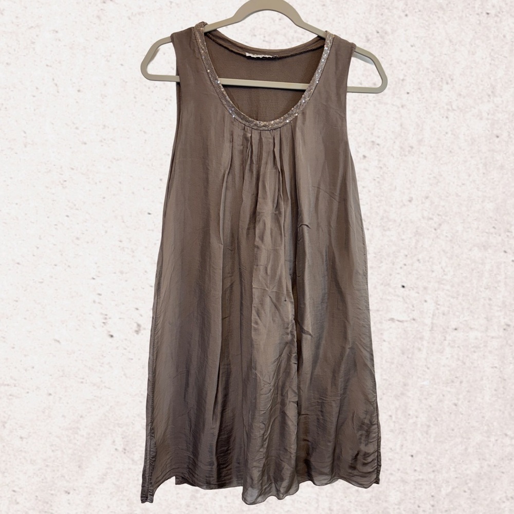 Angela Mara Elegant Silk Brown Mini Dress